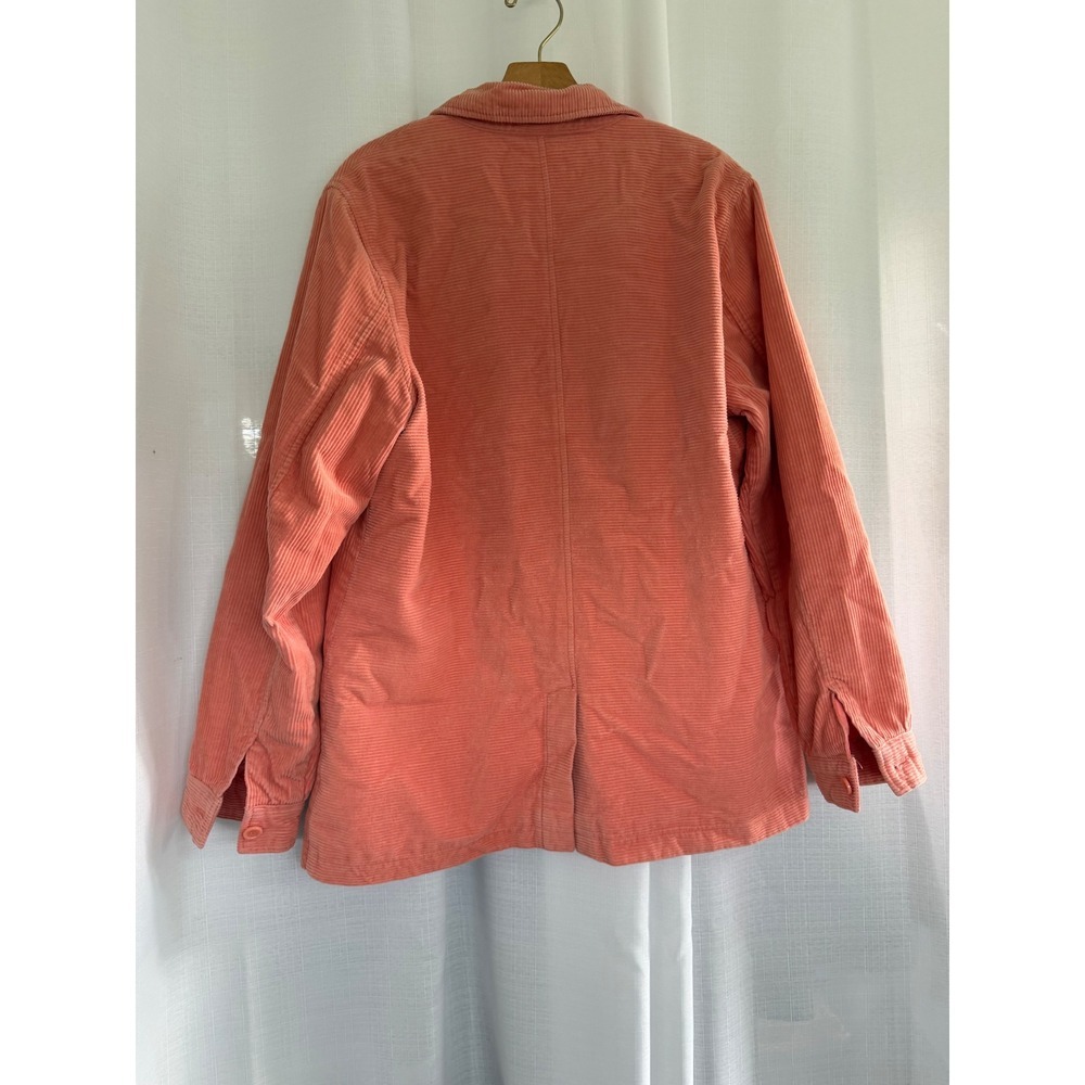 Denim & Co Coral Pink Corduroy Jacket Women's L Chore Coat Utility Farmcore - Picture 2 of 5